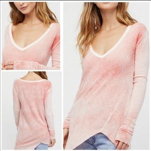 Free people Coral long sleeve asymmetrical top